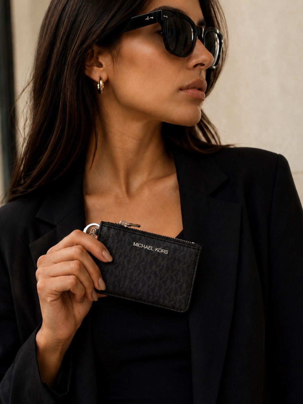 Michael Kors Jet Set Travel Black Saffiano Leather ID Coin Pouch Keychain